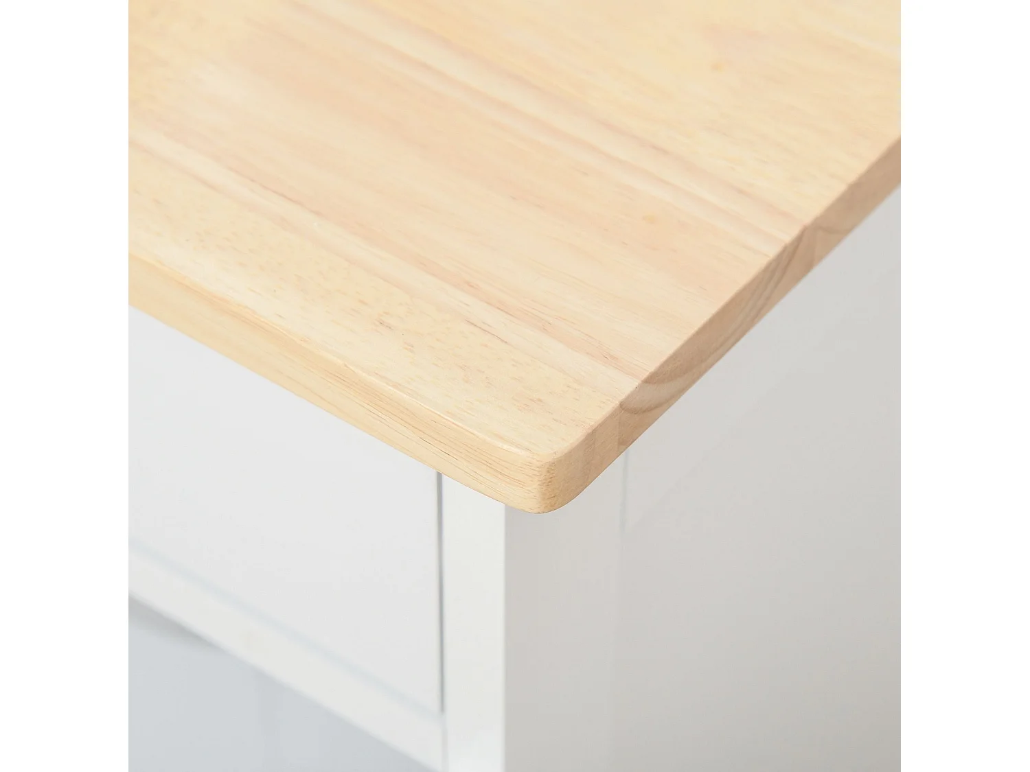 Hala Wooden Rolling Kitchen Island White Rubberwood Top Wine Rack 1 Drawer 3 Doors