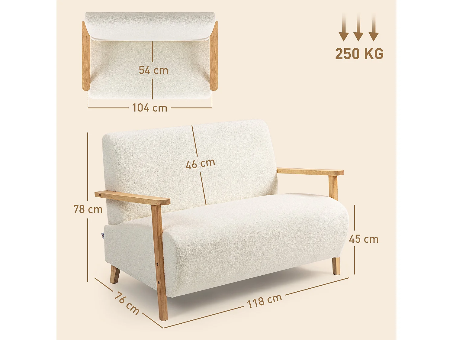 Hadimi Sherpa Boucle Cream White Compact 2 Seater Sofa