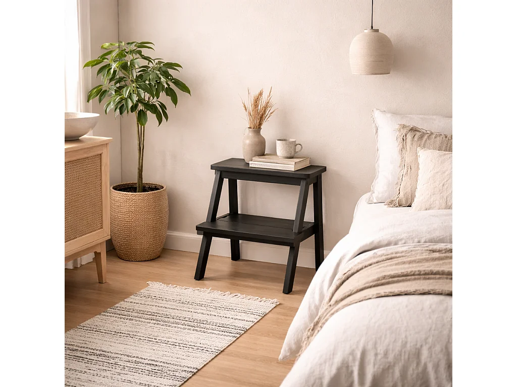 Level Wooden Stool Black Compact Decorative Seat 45cm