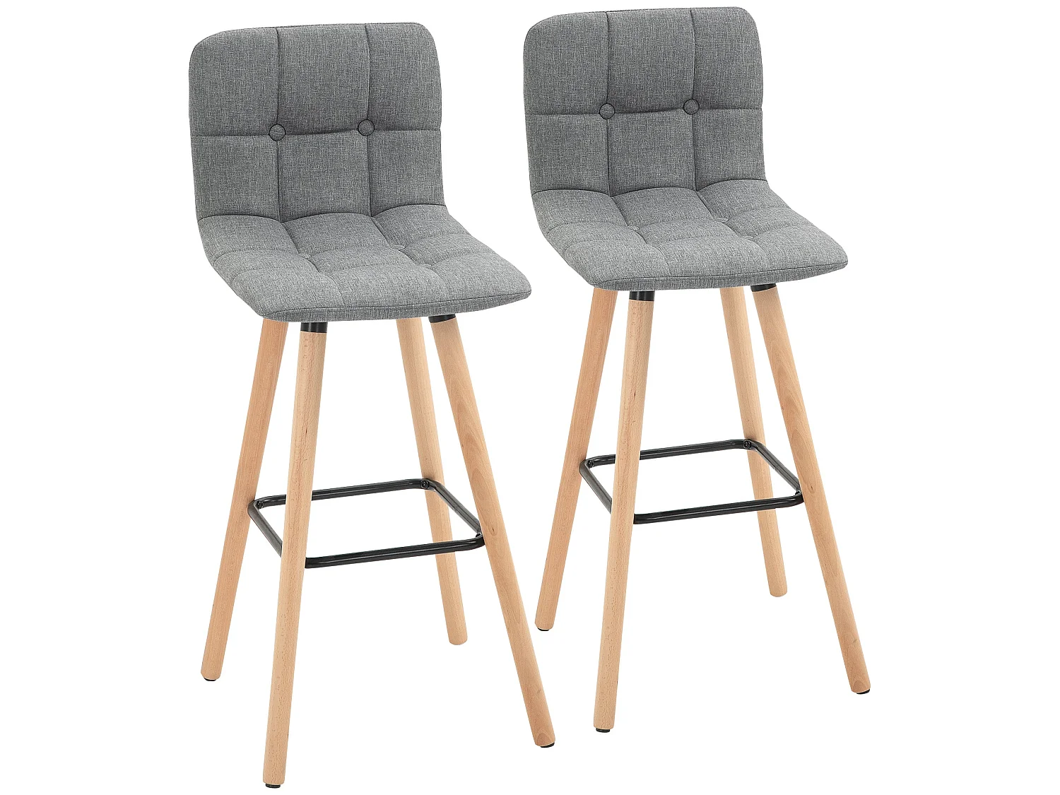 Surmi Set of 2 Grey Button Tufted Counter Stools with Natural Wood Legs
