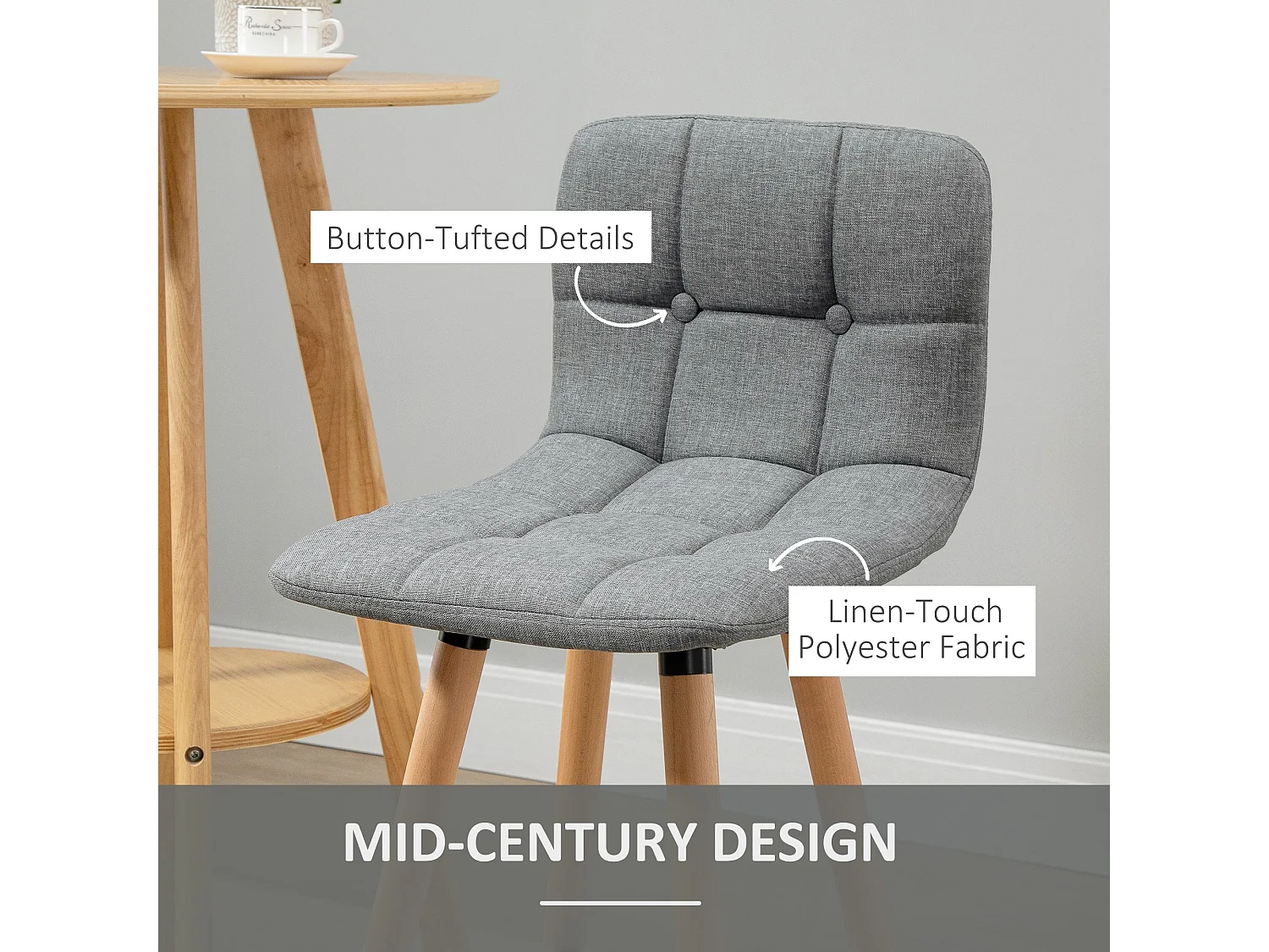 Surmi Set of 2 Grey Button Tufted Counter Stools with Natural Wood Legs
