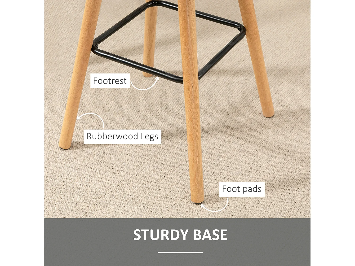 Surmi Set of 2 Grey Button Tufted Counter Stools with Natural Wood Legs