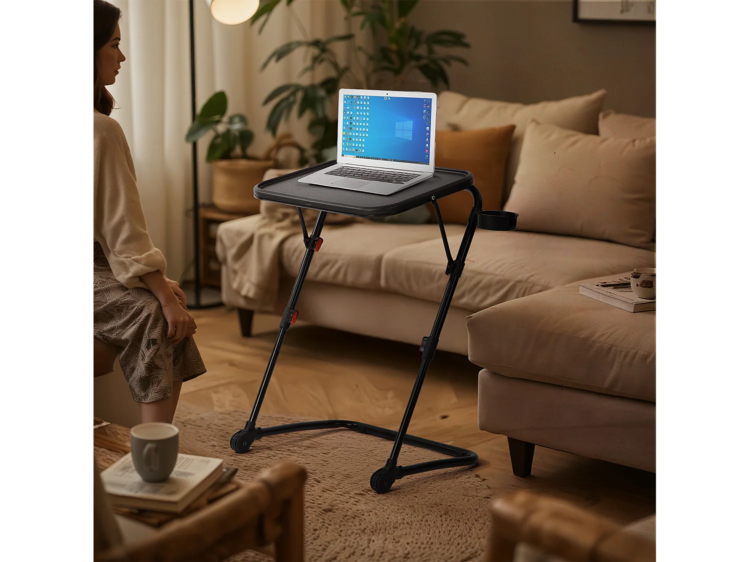 BASELINEDESK - Bureau pliant et inclinable réglable en hauteur en acier noir avec plateau synthétique