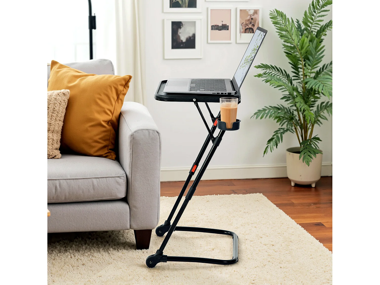 BASELINEDESK - Bureau pliant et inclinable réglable en hauteur en acier noir avec plateau synthétique