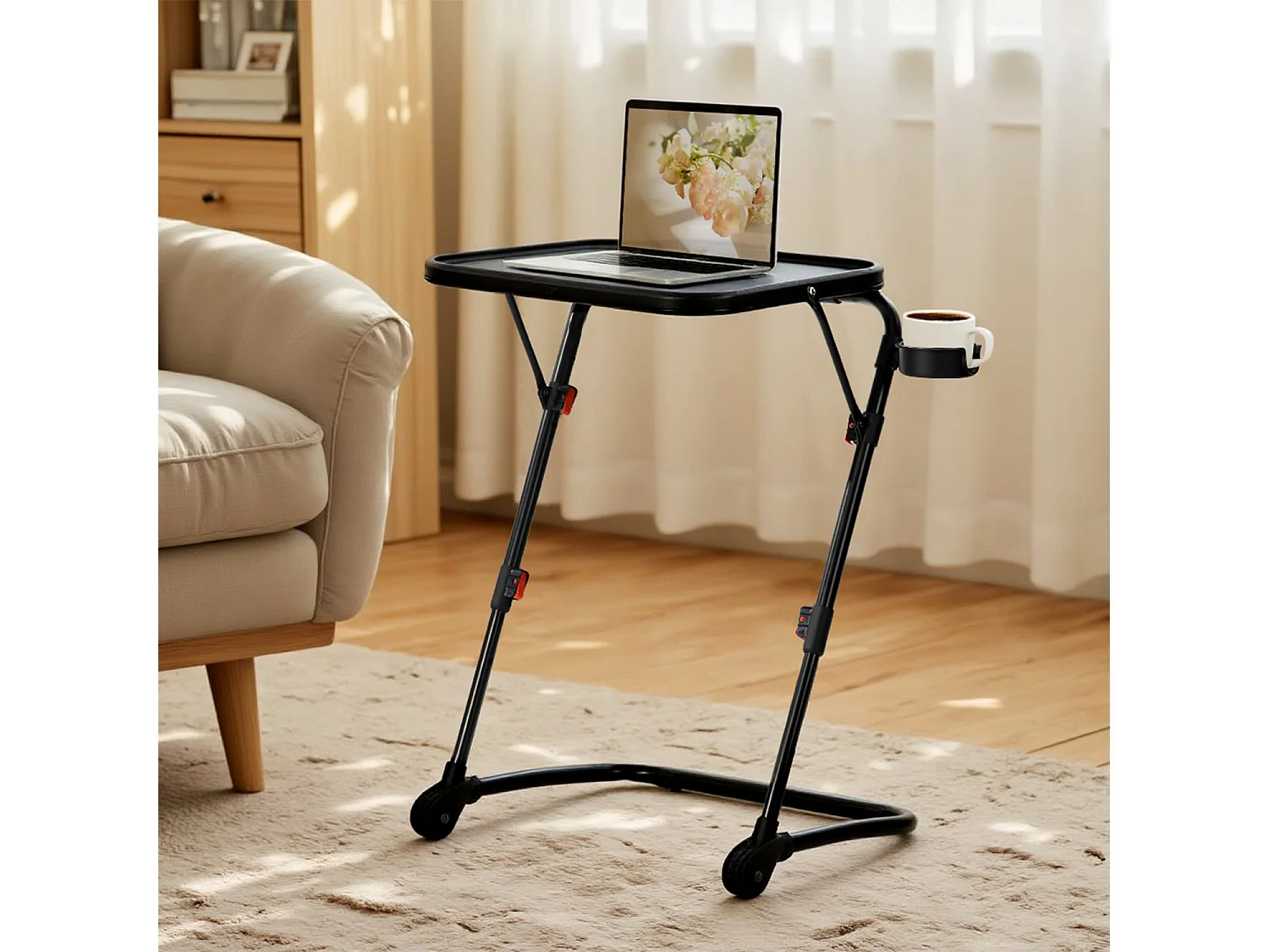 BASELINEDESK - Bureau pliant et inclinable réglable en hauteur en acier noir avec plateau synthétique