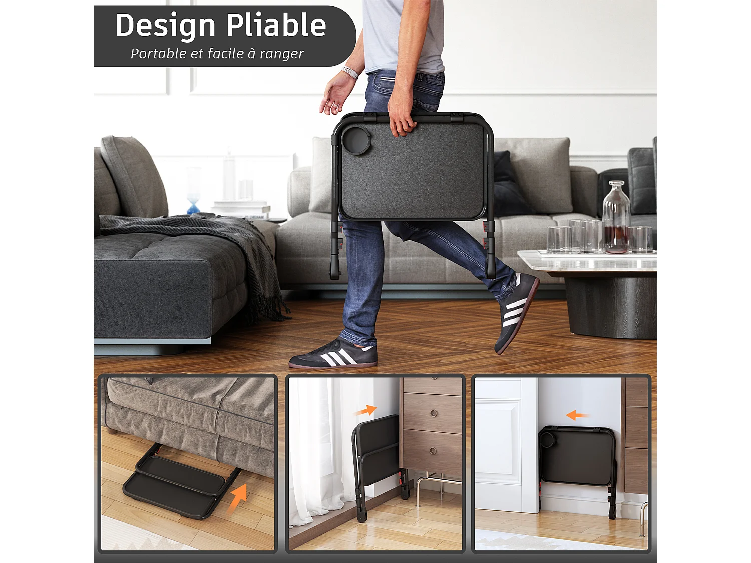 BASELINEDESK - Bureau pliant et inclinable réglable en hauteur en acier noir avec plateau synthétique