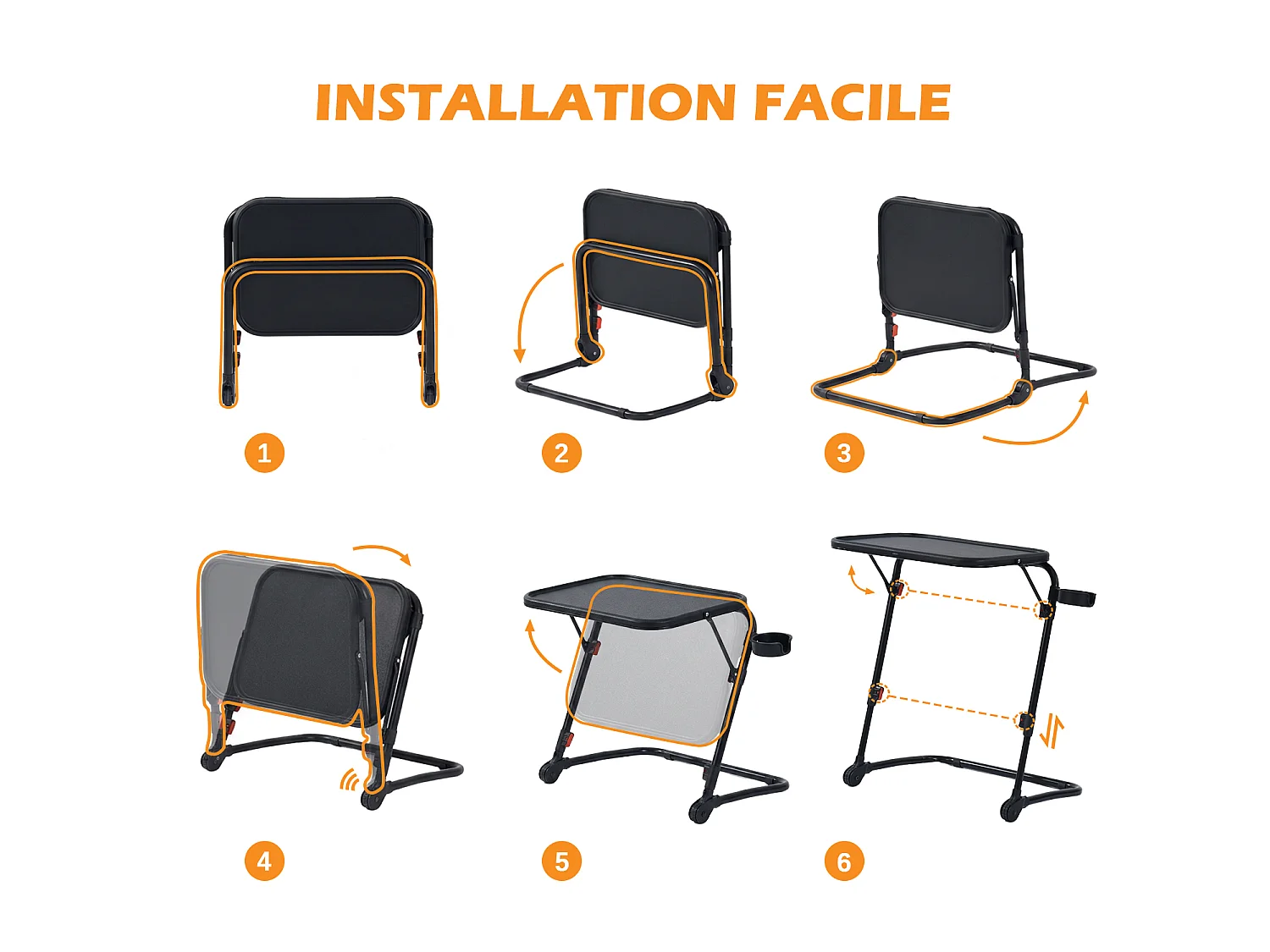 BASELINEDESK - Bureau pliant et inclinable réglable en hauteur en acier noir avec plateau synthétique