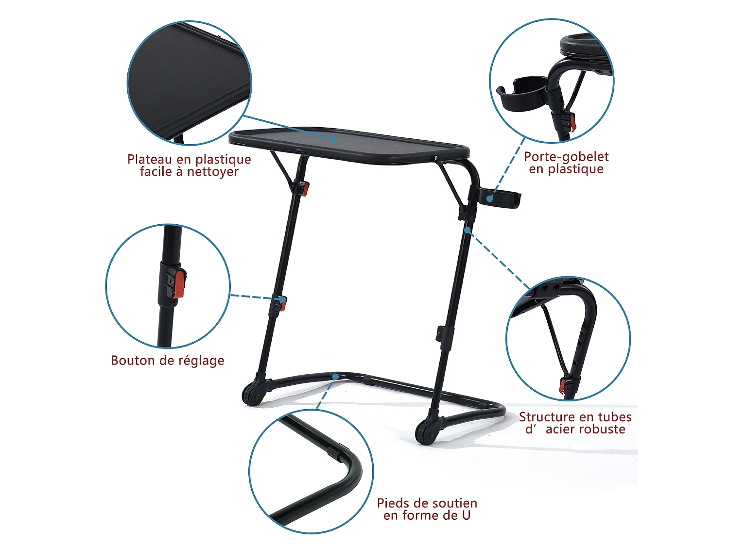 BASELINEDESK - Bureau pliant et inclinable réglable en hauteur en acier noir avec plateau synthétique