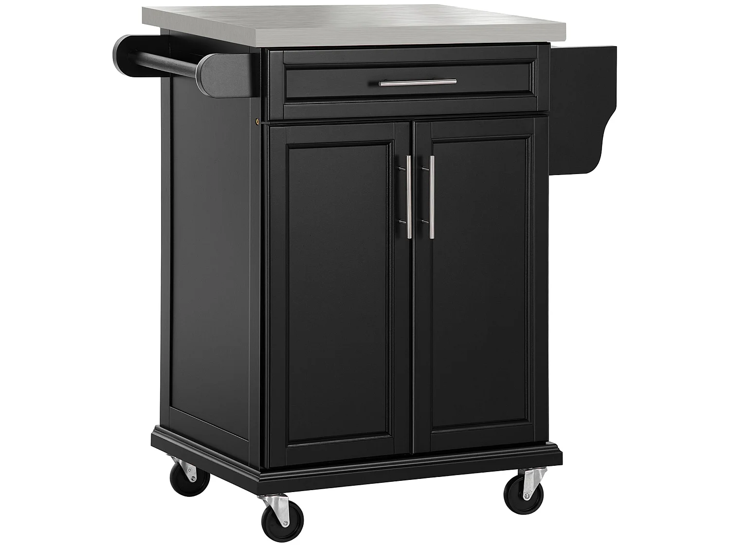 Paha Black Kitchen Island Trolley with Stainless Steel Top Drawer and Side Racks