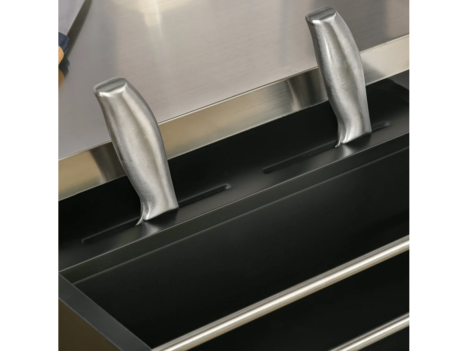 Paha Black Kitchen Island Trolley with Stainless Steel Top Drawer and Side Racks