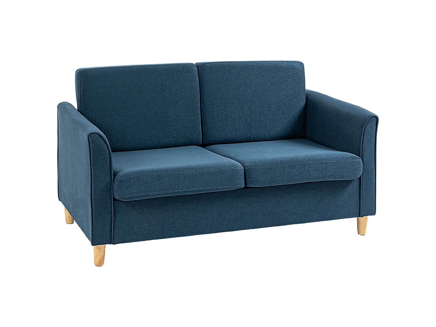 Dilita Dark Blue Compact 2 Seater Sofa with Wooden Legs and Armrests