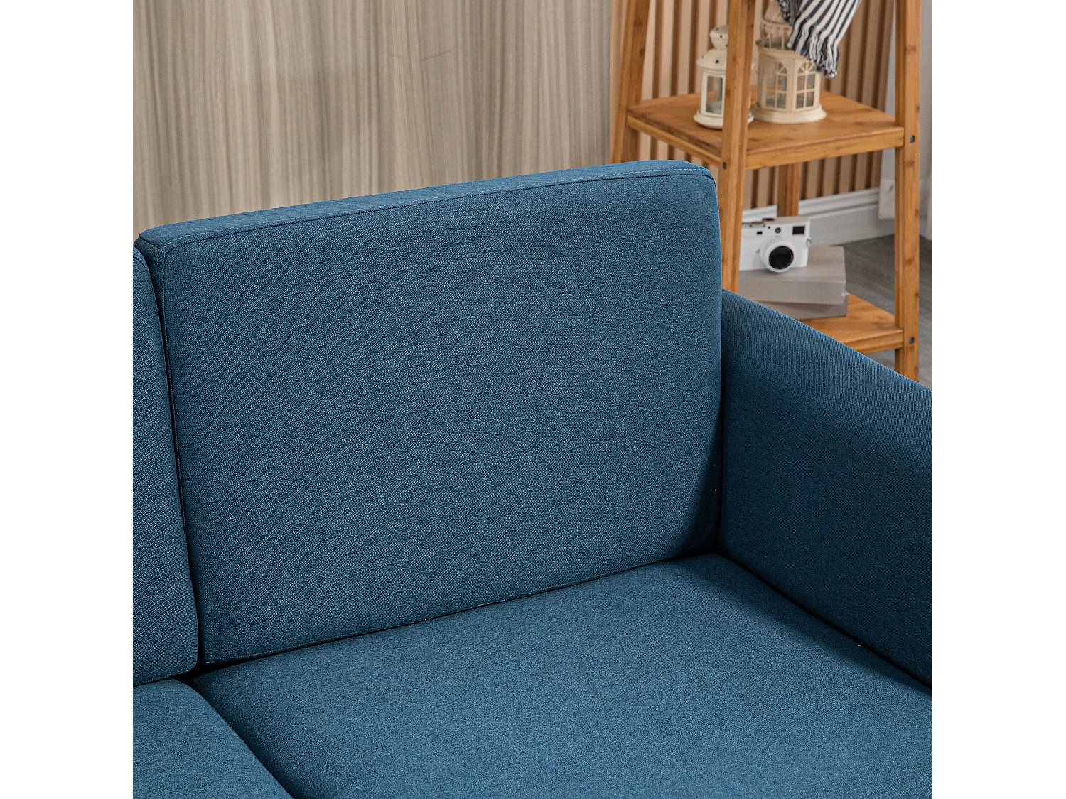 Dilita Dark Blue Compact 2 Seater Sofa with Wooden Legs and Armrests