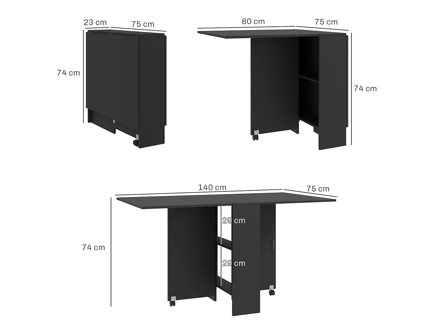 Kafa Laso Extendable Folding Dining Table with Storage Shelves and Wheels
