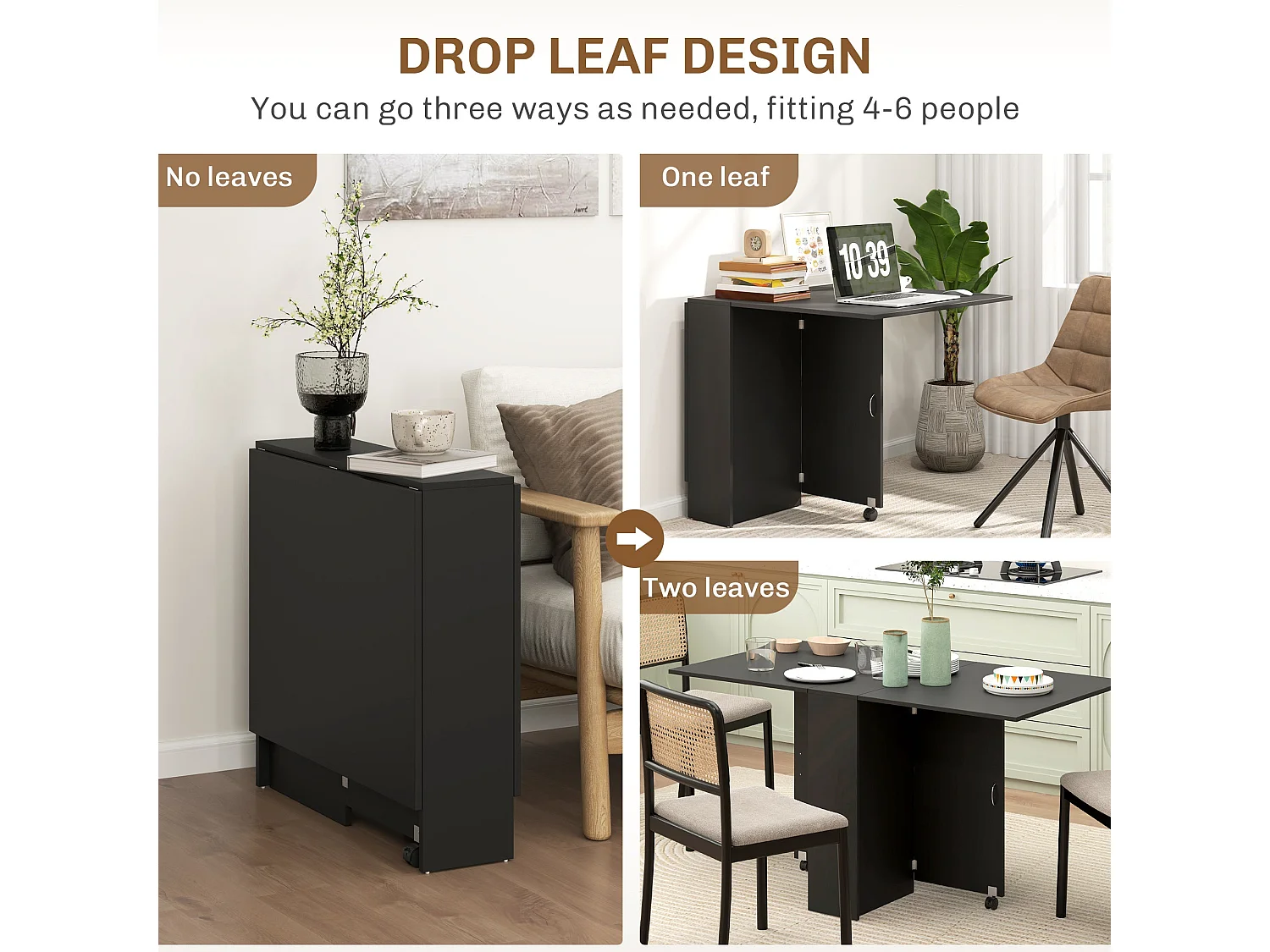Kafa Laso Extendable Folding Dining Table with Storage Shelves and Wheels