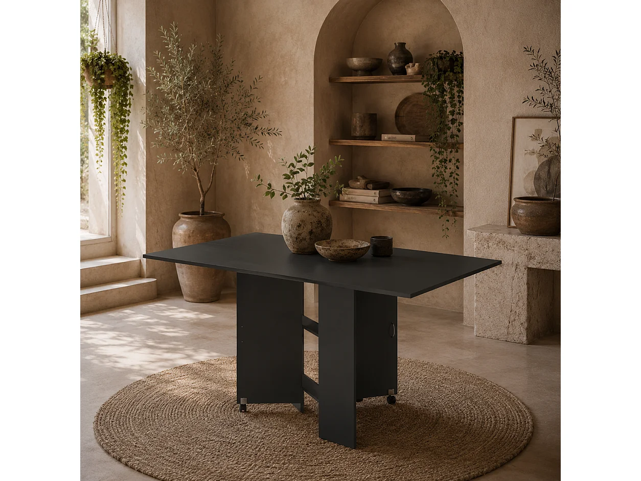 Kafa Laso Extendable Folding Dining Table with Storage Shelves and Wheels