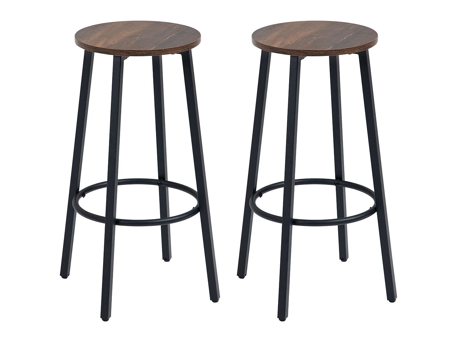 Kabato Rustic Brown Wood and Black Metal Industrial Bar Stools Set of 2 65cm Seat Height