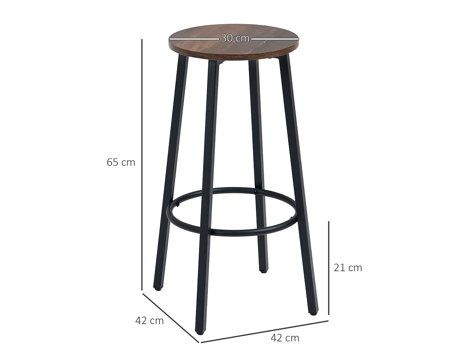 Kabato Rustic Brown Wood and Black Metal Industrial Bar Stools Set of 2 65cm Seat Height