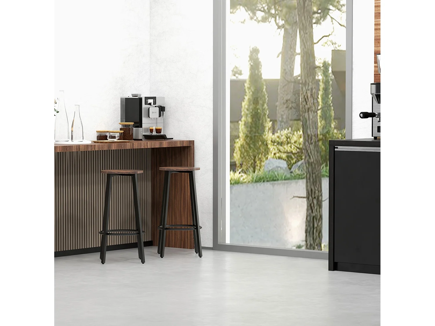 Kabato Rustic Brown Wood and Black Metal Industrial Bar Stools Set of 2 65cm Seat Height