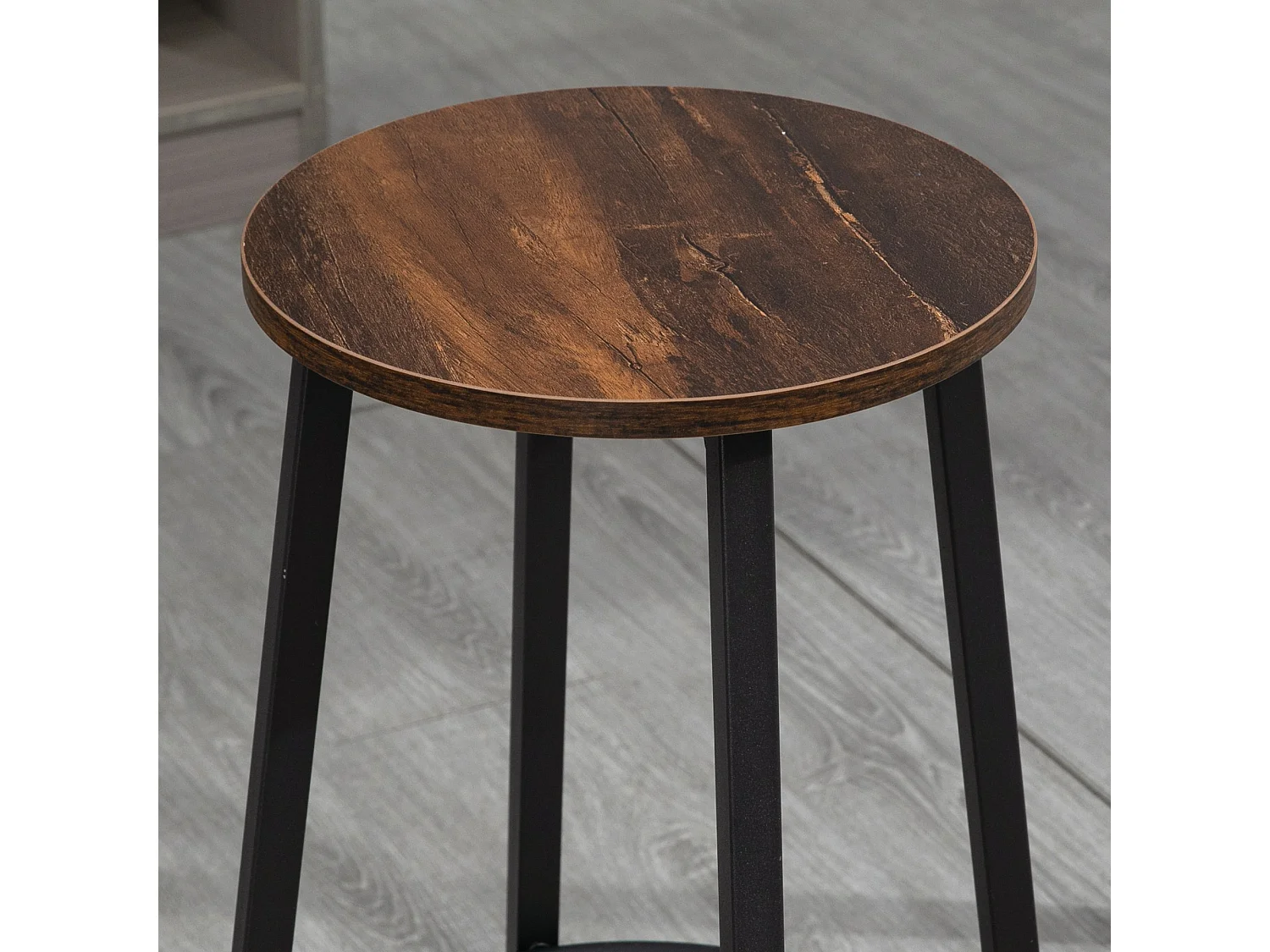 Kabato Rustic Brown Wood and Black Metal Industrial Bar Stools Set of 2 65cm Seat Height