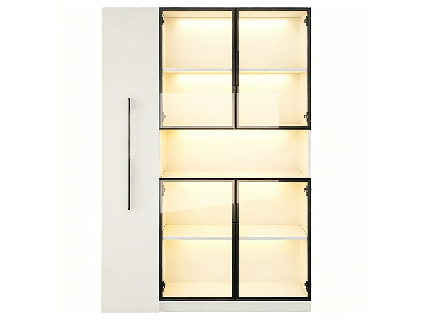 Glasvitrine 110 × 35 × 160 cm - LED-Beleuchtung - 1 Schublade mit Schiebefunktion und 4 Glastüren - MDF - Weiß