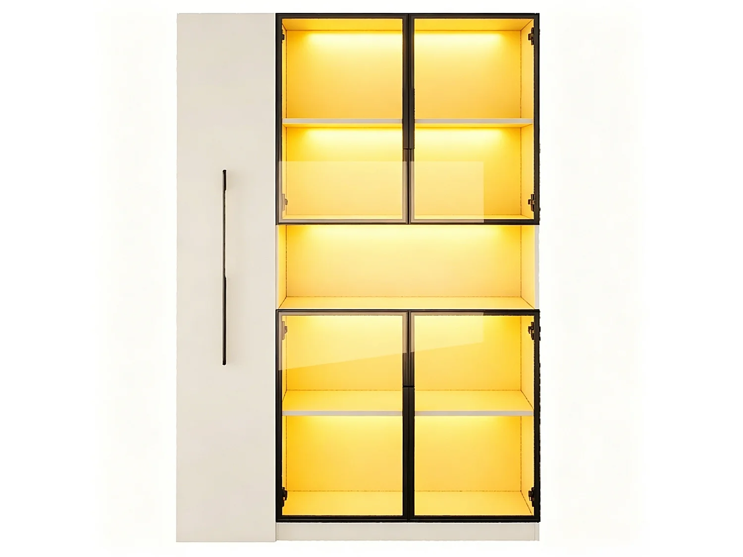 Glasvitrine 110 × 35 × 160 cm - LED-Beleuchtung - 1 Schublade mit Schiebefunktion und 4 Glastüren - MDF - Weiß