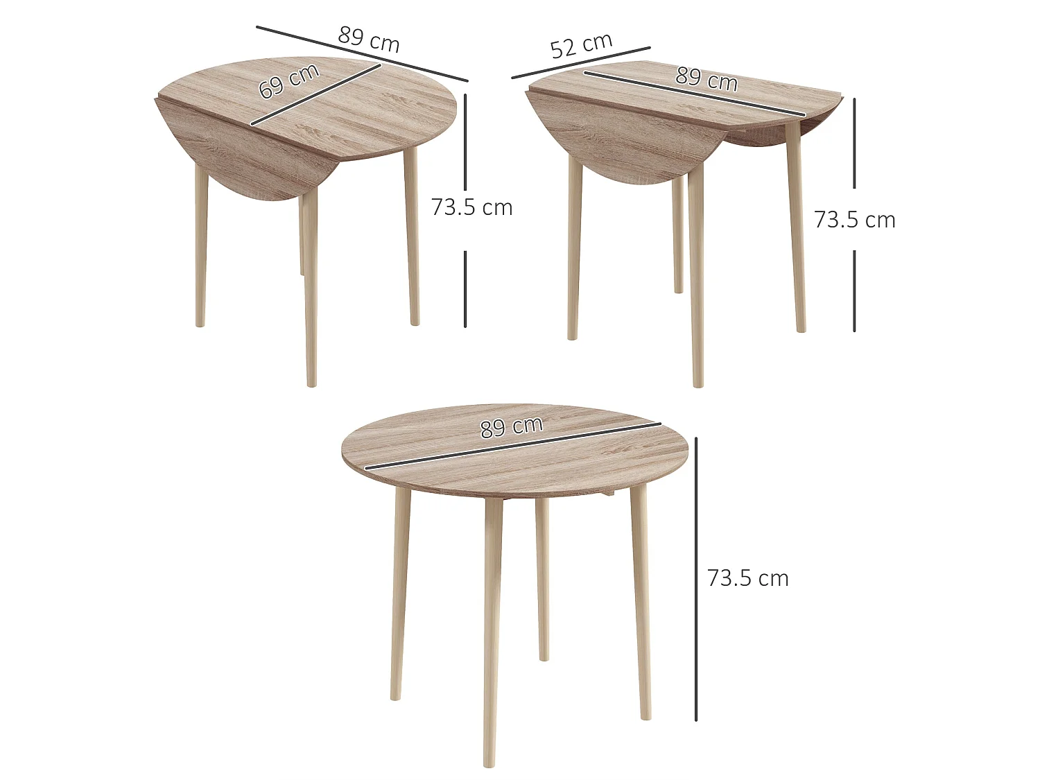Levadifi Solid Wood Round Folding Dining Table Seats 4 Natural Finish