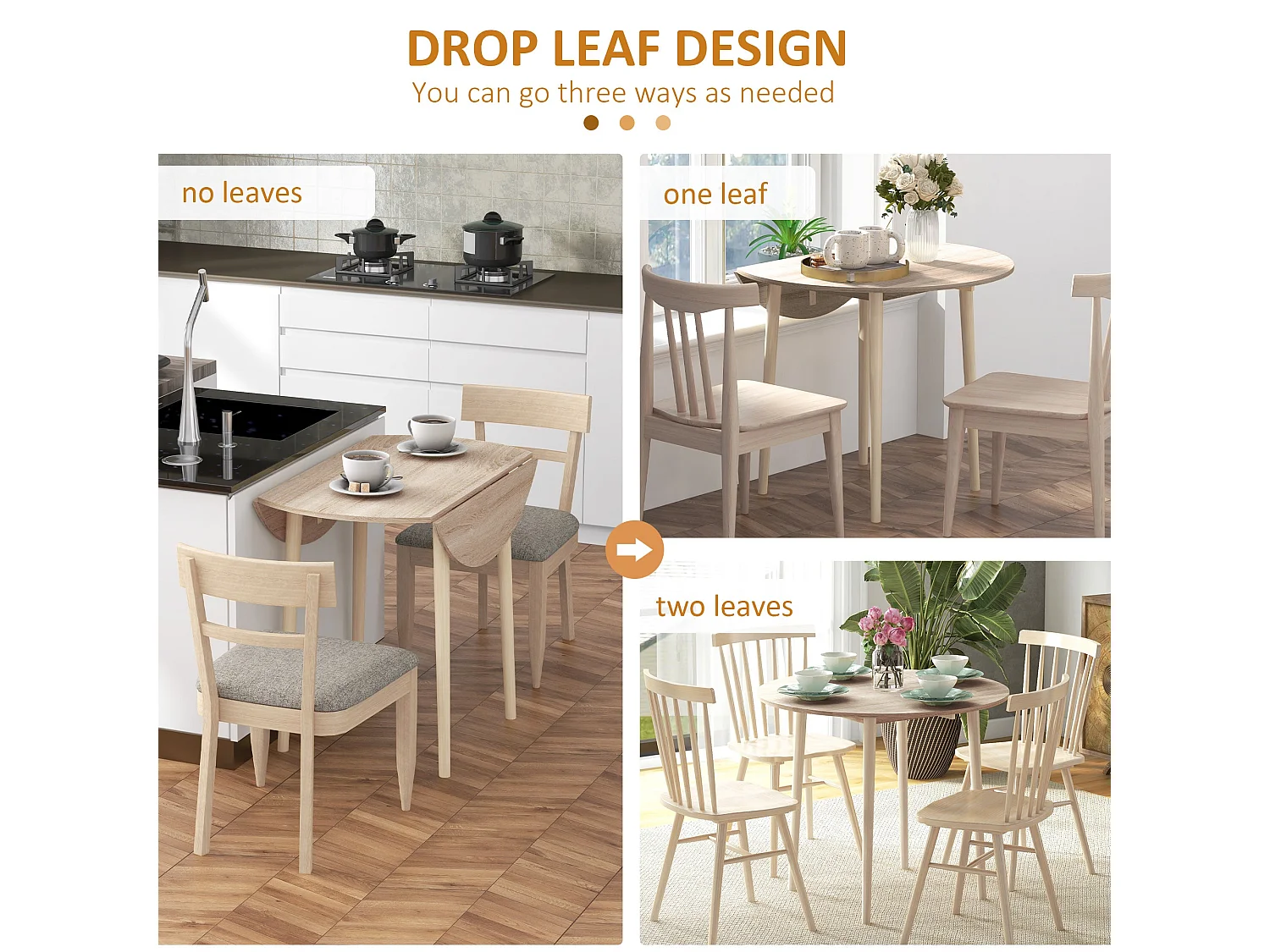 Levadifi Solid Wood Round Folding Dining Table Seats 4 Natural Finish