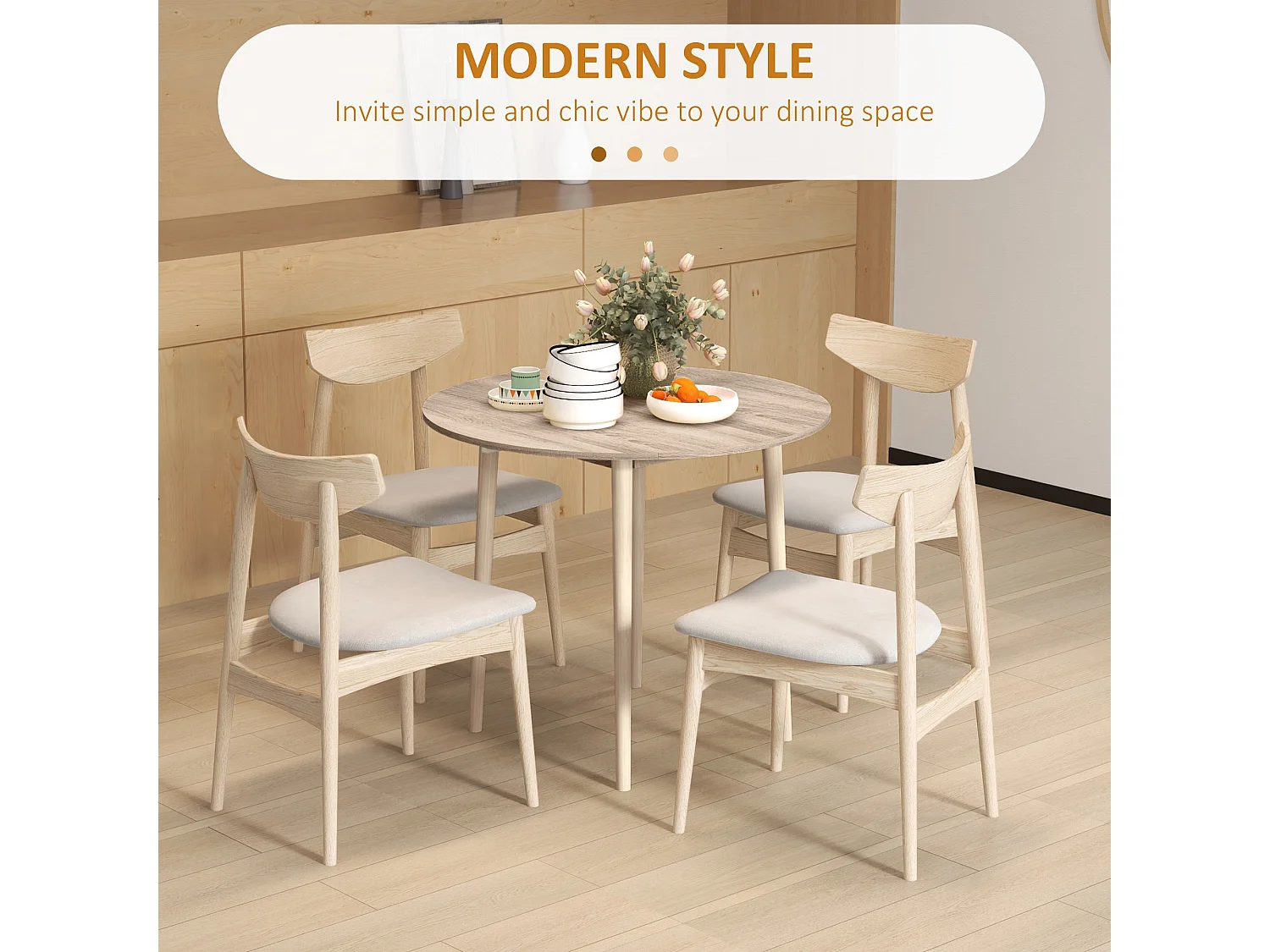 Levadifi Solid Wood Round Folding Dining Table Seats 4 Natural Finish