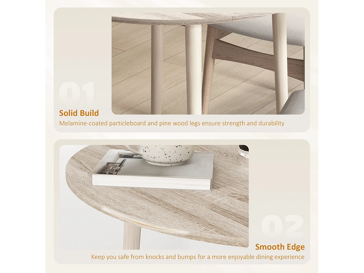 Levadifi Solid Wood Round Folding Dining Table Seats 4 Natural Finish