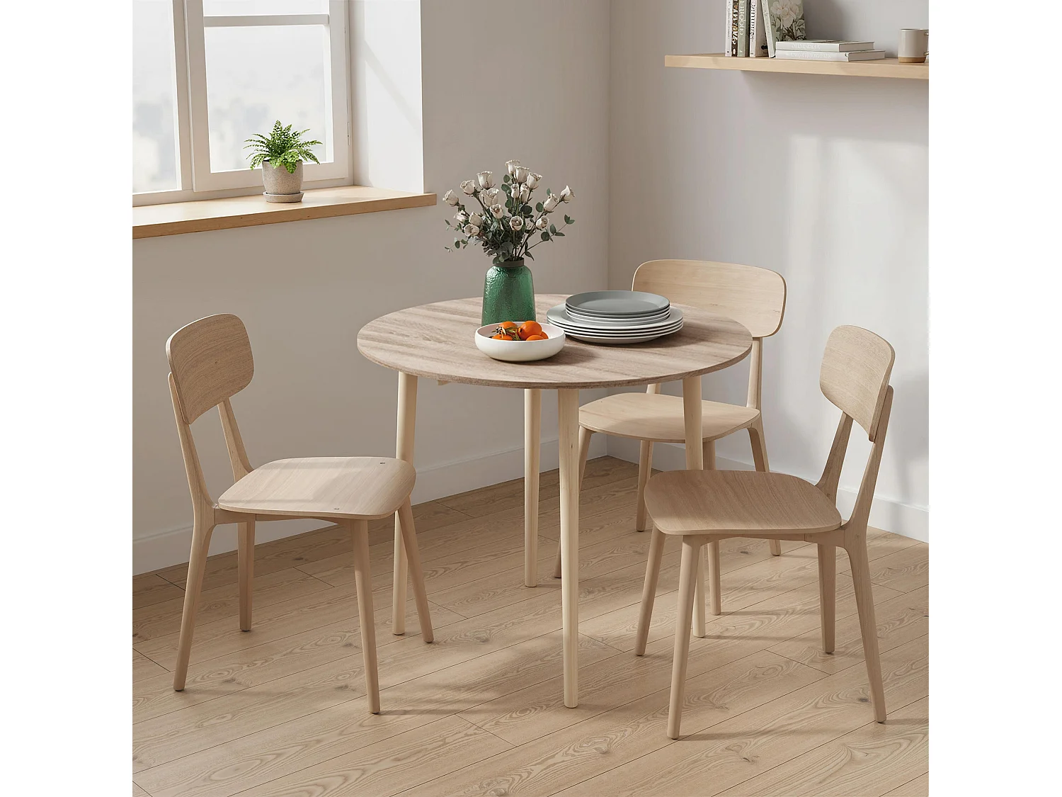 Levadifi Solid Wood Round Folding Dining Table Seats 4 Natural Finish