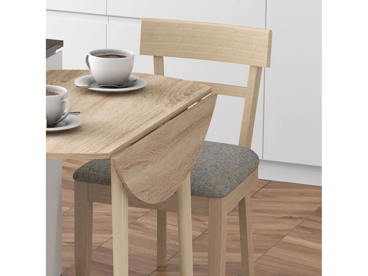 Levadifi Solid Wood Round Folding Dining Table Seats 4 Natural Finish