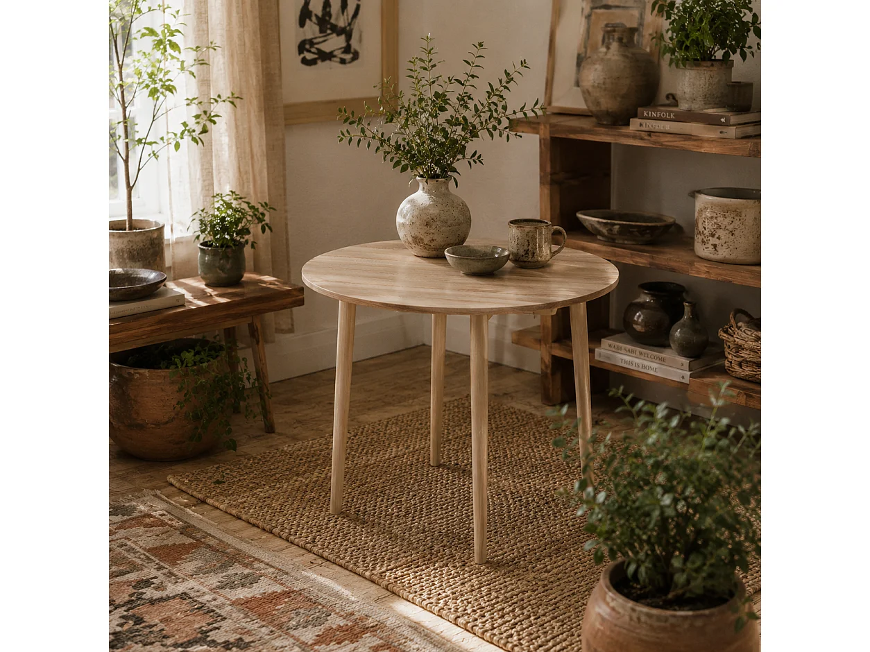 Levadifi Solid Wood Round Folding Dining Table Seats 4 Natural Finish