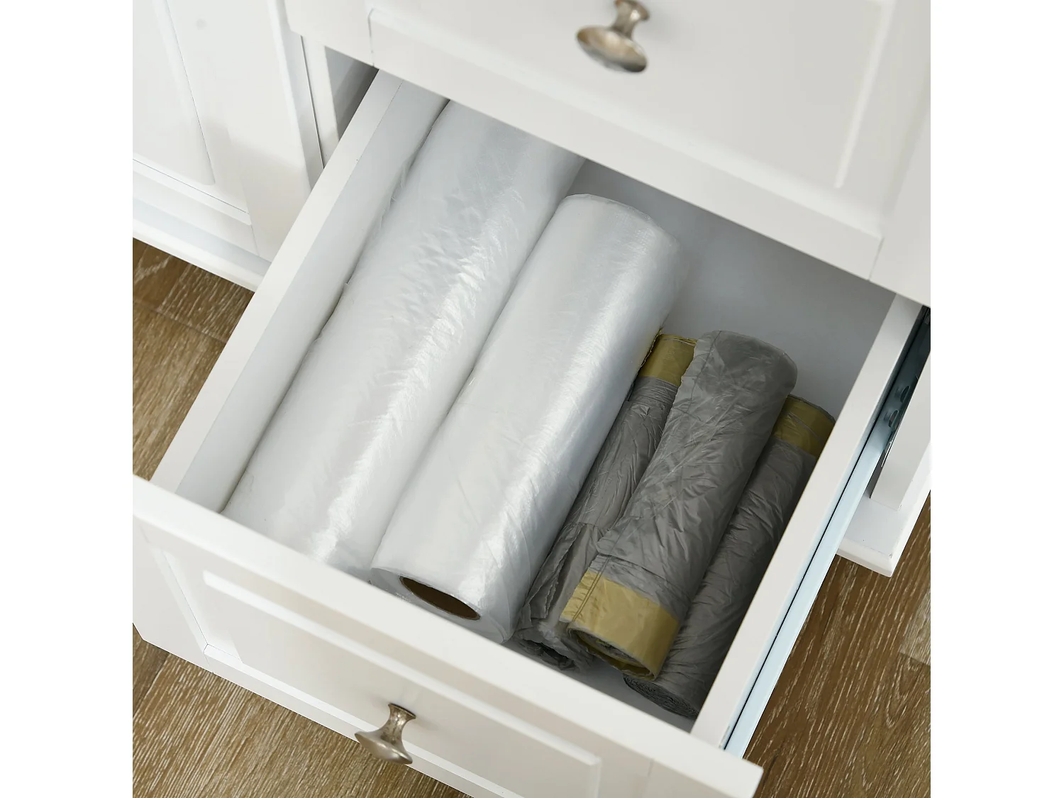 Cosoco Noli White Rolling Kitchen Island with Drop Leaf 3 Drawers Spice Rack and Towel Rail