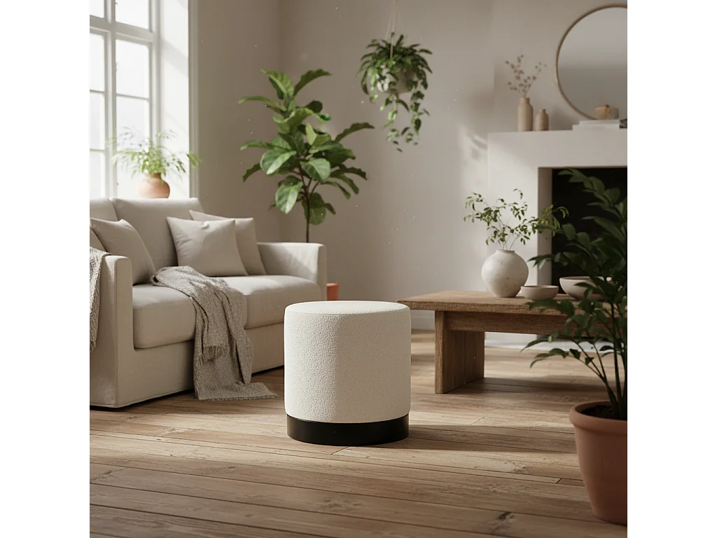 Kalua Small Ivory Boucle Stool Matt Black Base