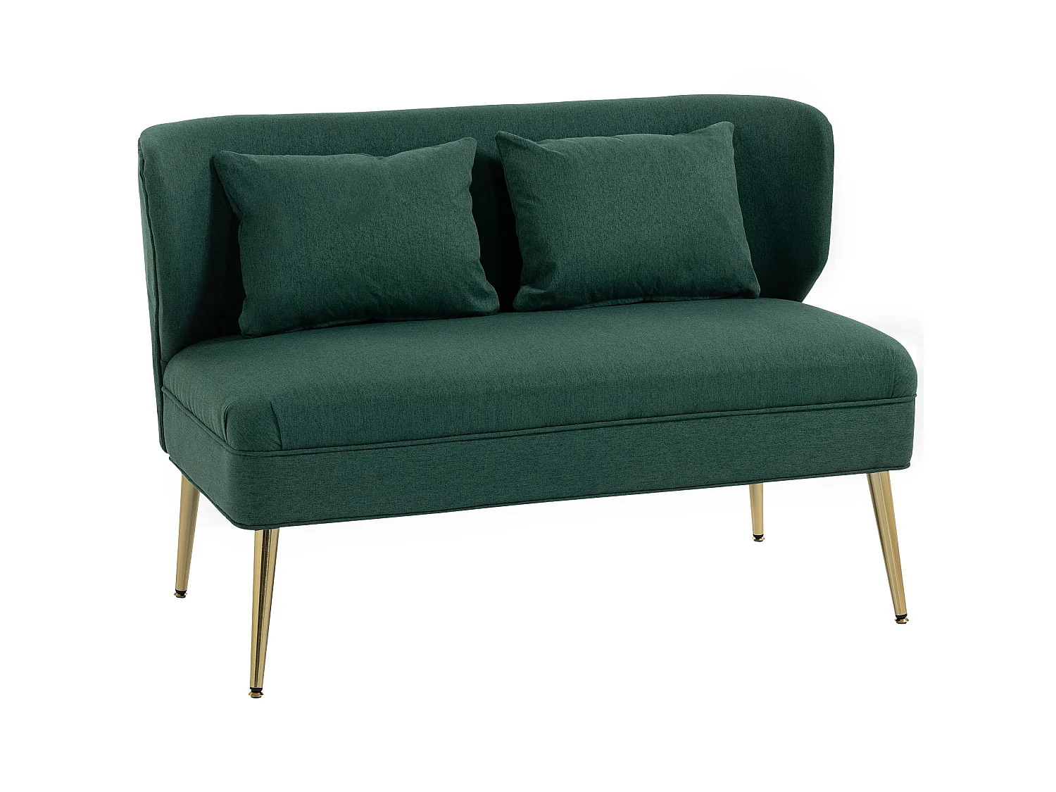 Madi Linen Effect Dark Green 2 Seater Sofa Wingback Club Design with Gold Metal Legs