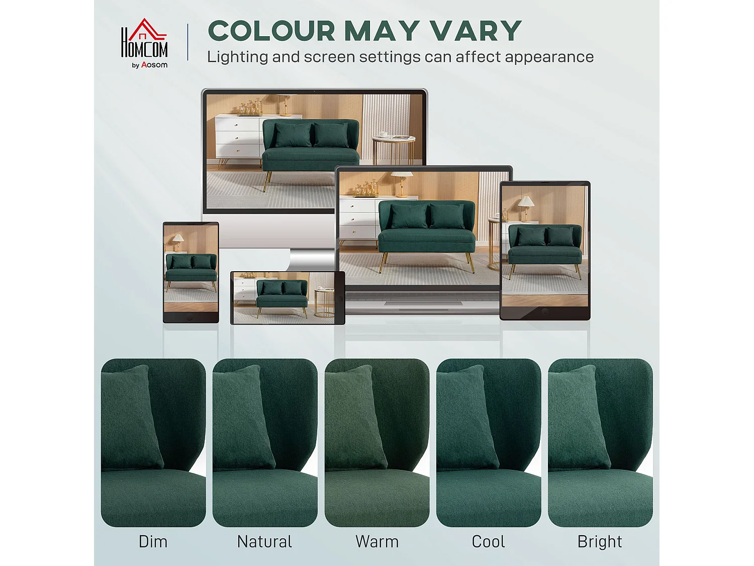 Madi Linen Effect Dark Green 2 Seater Sofa Wingback Club Design with Gold Metal Legs