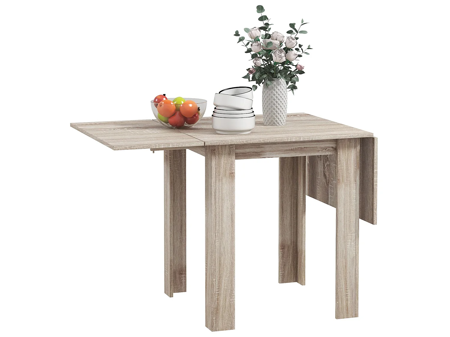 Sozilu Oak Effect Drop Leaf Dining Table Extendable Seating for 4