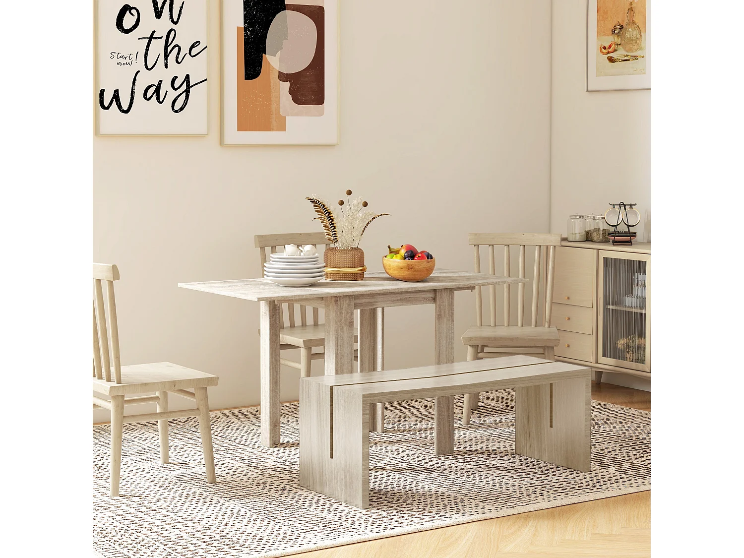 Sozilu Oak Effect Drop Leaf Dining Table Extendable Seating for 4