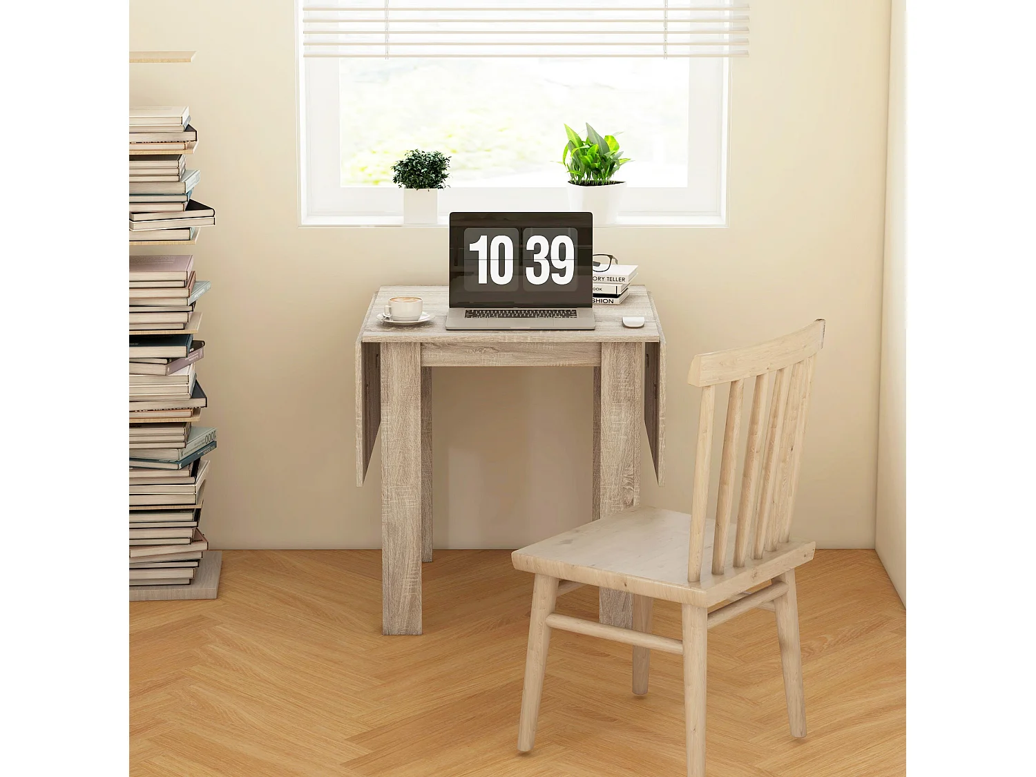 Sozilu Oak Effect Drop Leaf Dining Table Extendable Seating for 4