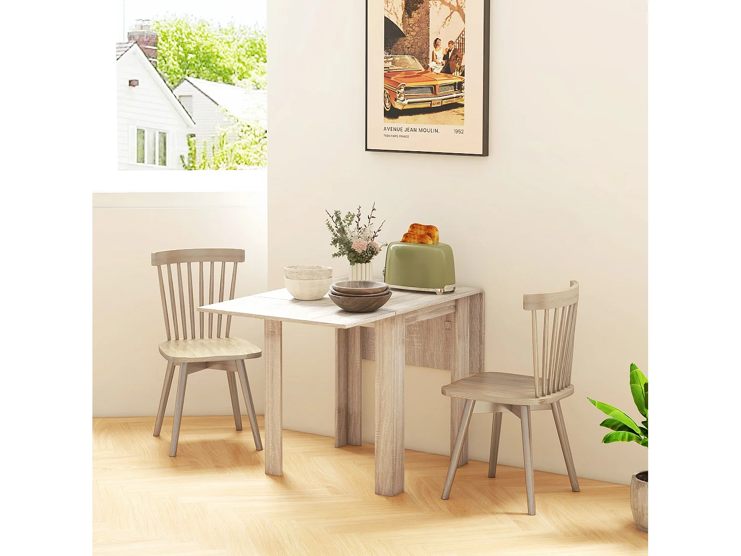 Sozilu Oak Effect Drop Leaf Dining Table Extendable Seating for 4
