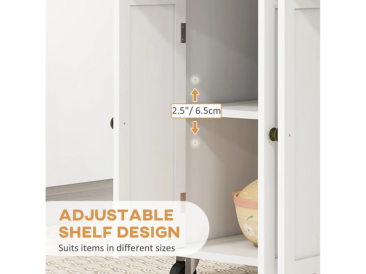 Viratto White Rolling Kitchen Island with Rubberwood Top 2 Drawers and 2 Cupboards
