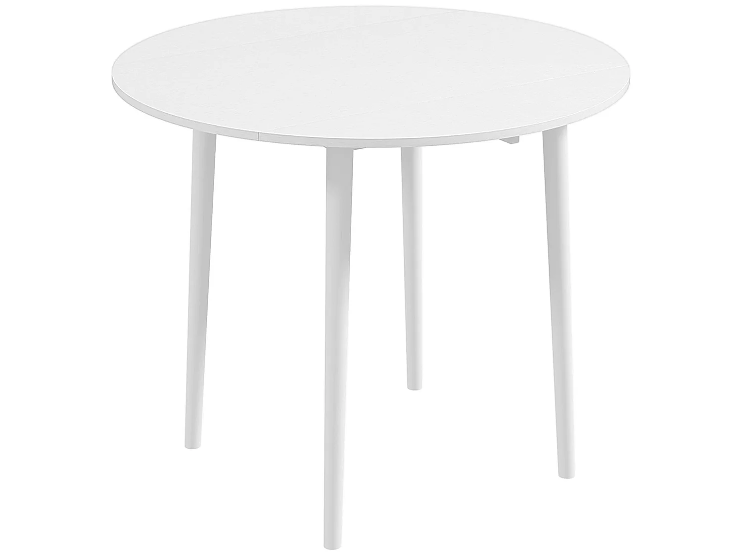 Zinise White Round Folding Dining Table Solid Wood Legs Seats 4