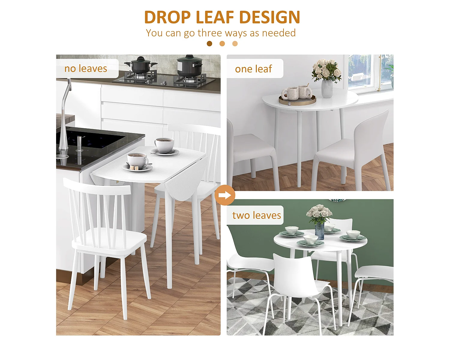 Zinise White Round Folding Dining Table Solid Wood Legs Seats 4
