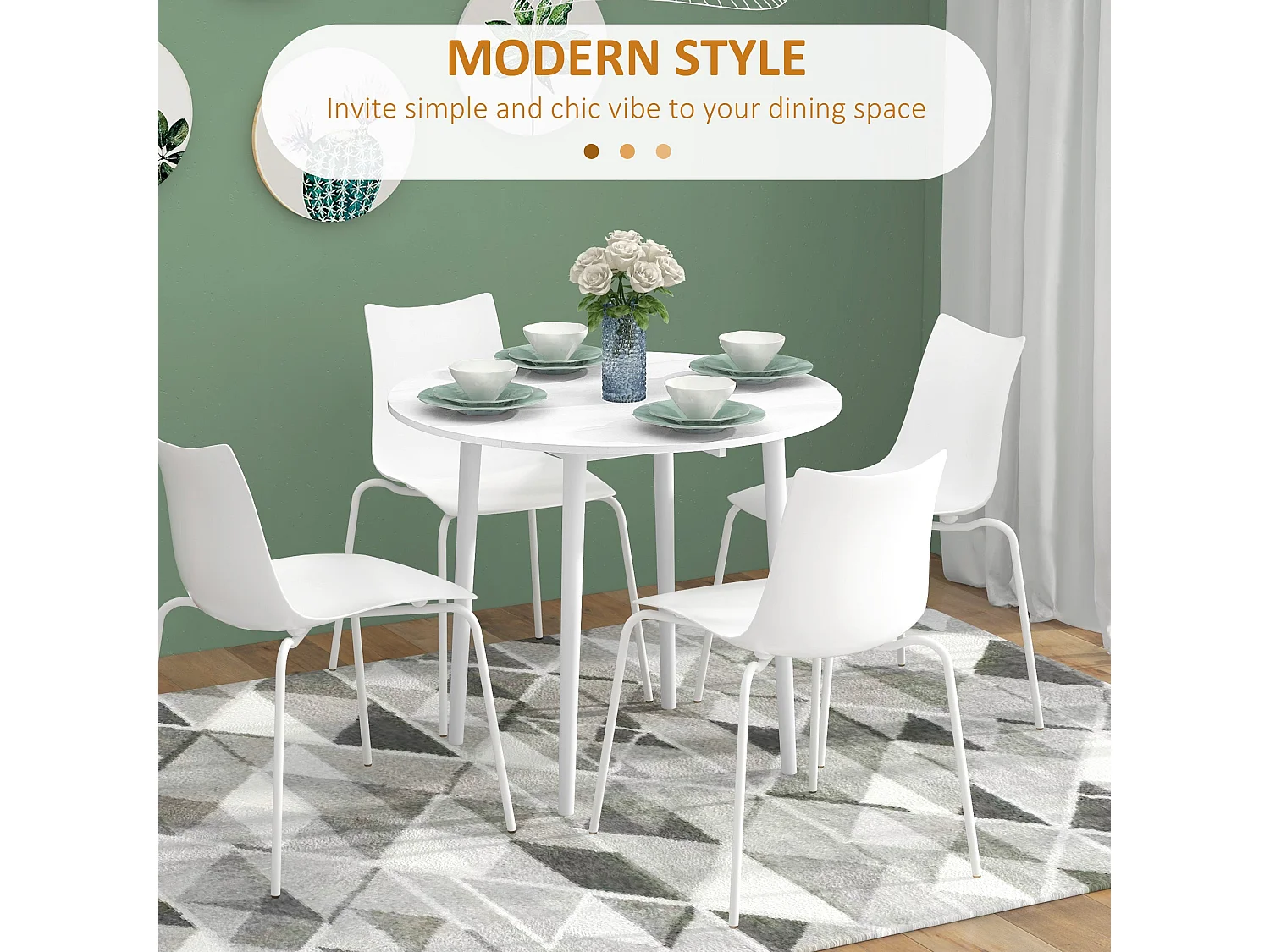 Zinise White Round Folding Dining Table Solid Wood Legs Seats 4