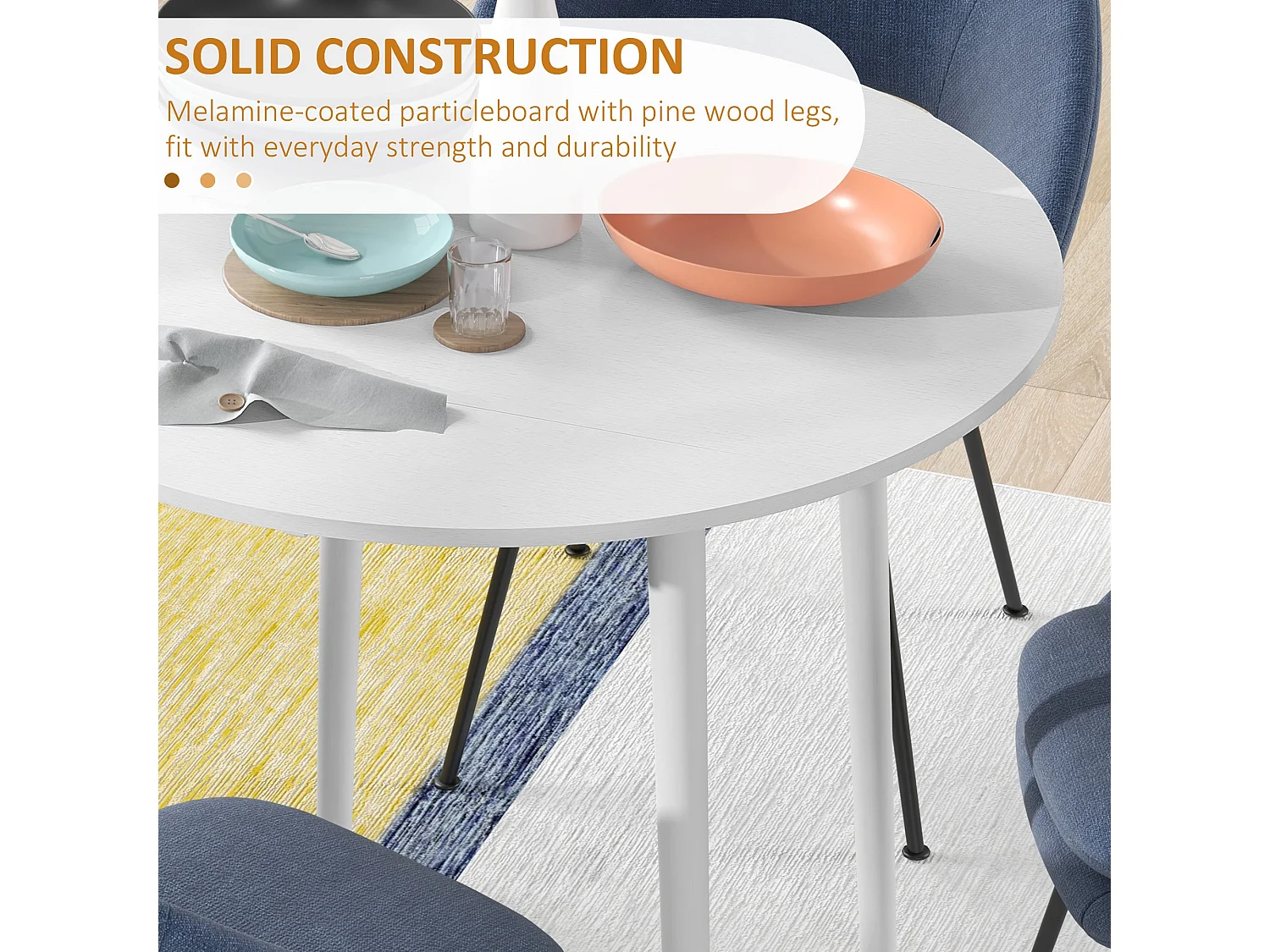Zinise White Round Folding Dining Table Solid Wood Legs Seats 4
