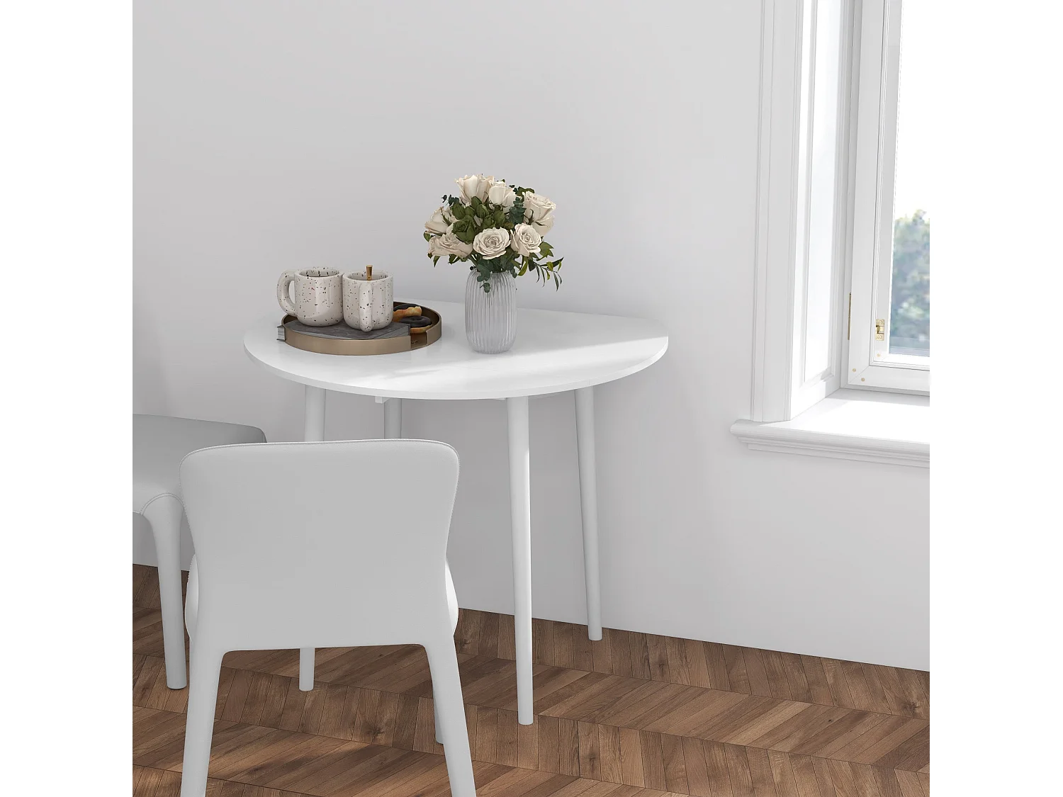 Zinise White Round Folding Dining Table Solid Wood Legs Seats 4