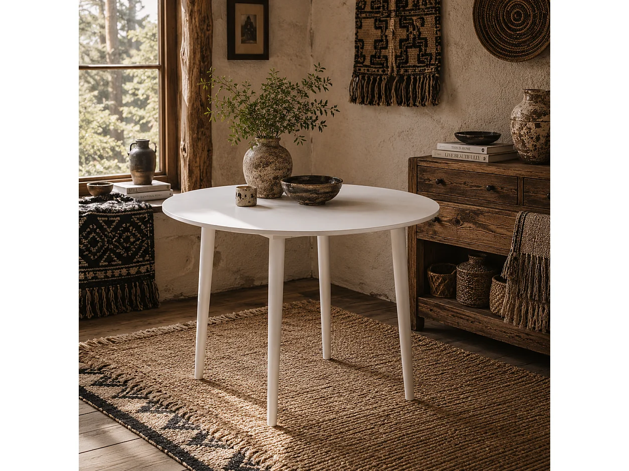 Zinise White Round Folding Dining Table Solid Wood Legs Seats 4