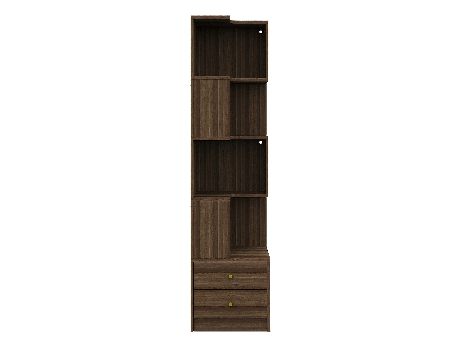 L-förmiges Eckregal 45 x 43,5 x 180 cm - mit LED-Beleuchtung - 2 Schubladen und 4 Ablageebenen - MDF - braun