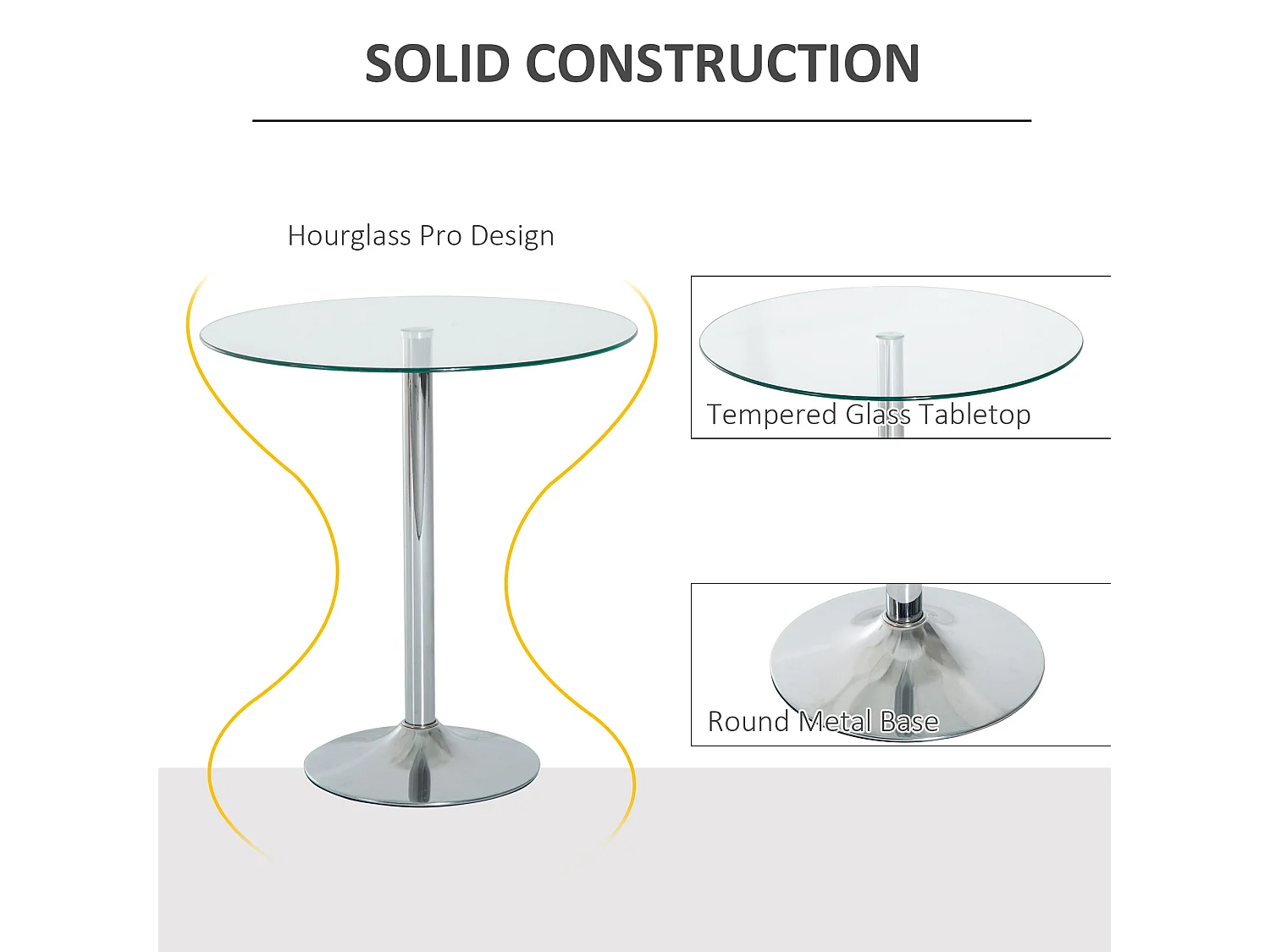 Diliha Round Tempered Glass Dining Table 70cm Chrome Steel Base