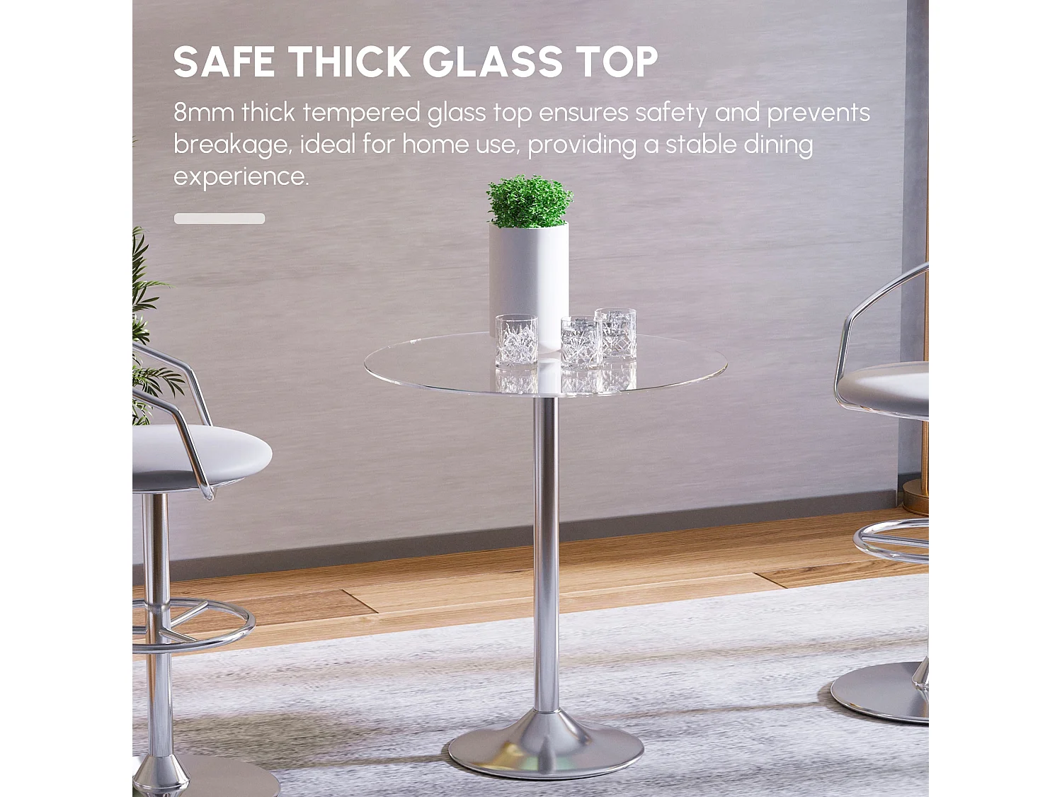 Diliha Round Tempered Glass Dining Table 70cm Chrome Steel Base